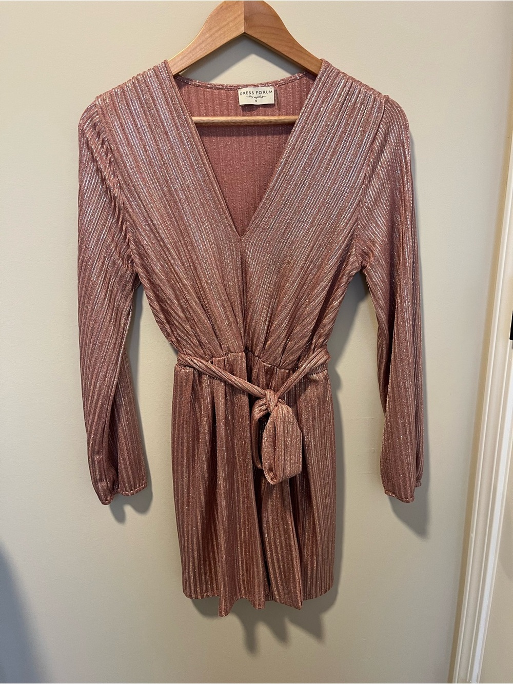 Dress Forum Rose Metallic Wrap Mini Dress with Belt